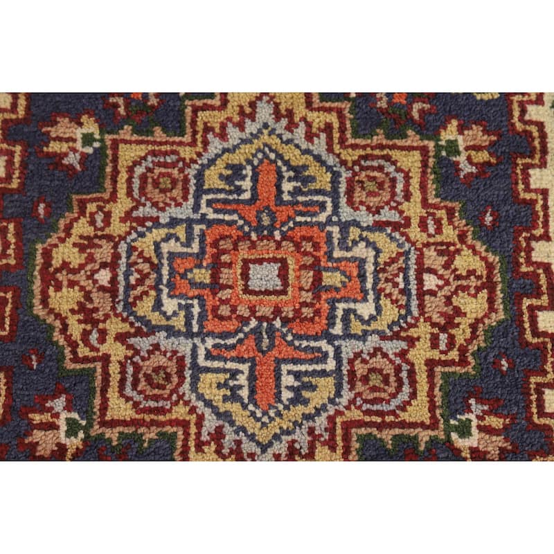 Hand Knotted Oriental 100% Wool Carpet Traditional Medallion Navy Blue & Blues Heriz (serapi) Area Rug - 5' 1'' X 3' 0''