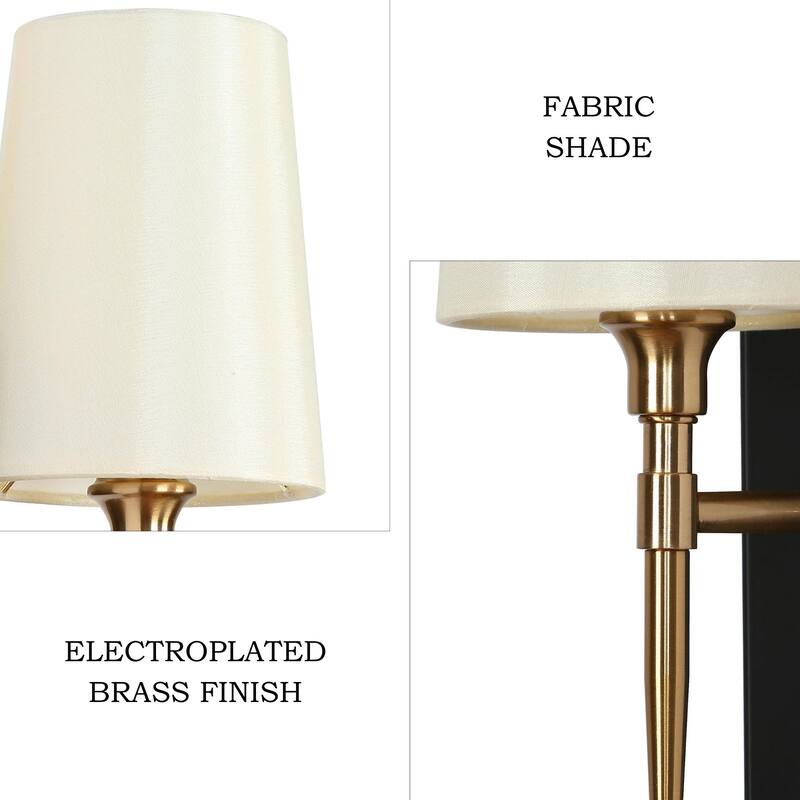 Modern Rustic Black Gold 1-Light Wall Sconces Fabric Flared Shade Bathroom Vanity Lights - 4.7" L x 6" W x 12.5" H