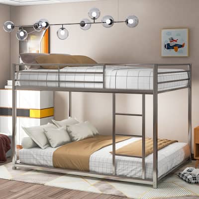 Full over Full Metal Bunk Bed Low Bunk Bed with Ladder