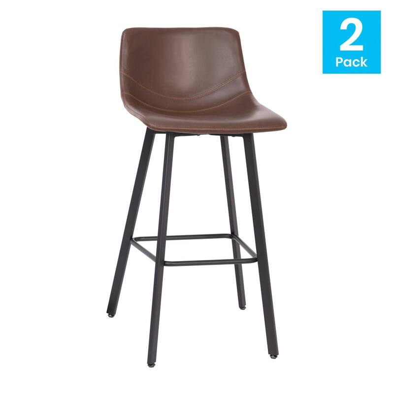 Set of 2 Armless Upholstered Metal Counter Stools
