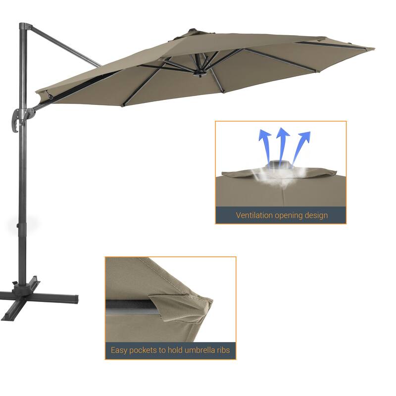 LIVOOSUN 11FT Cantilever Patio Umbrella 240g Solution-Dyed Fabric