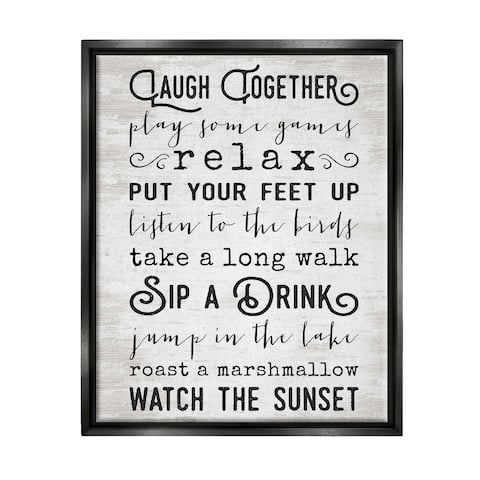 Stupell Industries Lake Rules Relaxing List Rustic Weathered Pattern Floater Frame, Design by Lettered and Lined