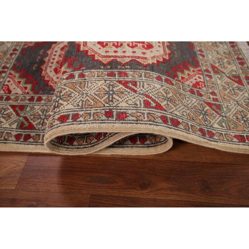 Charcoal Gray Kazak Oriental Accent Rug Handmade Wool Carpet - 3'2" x 4'11"