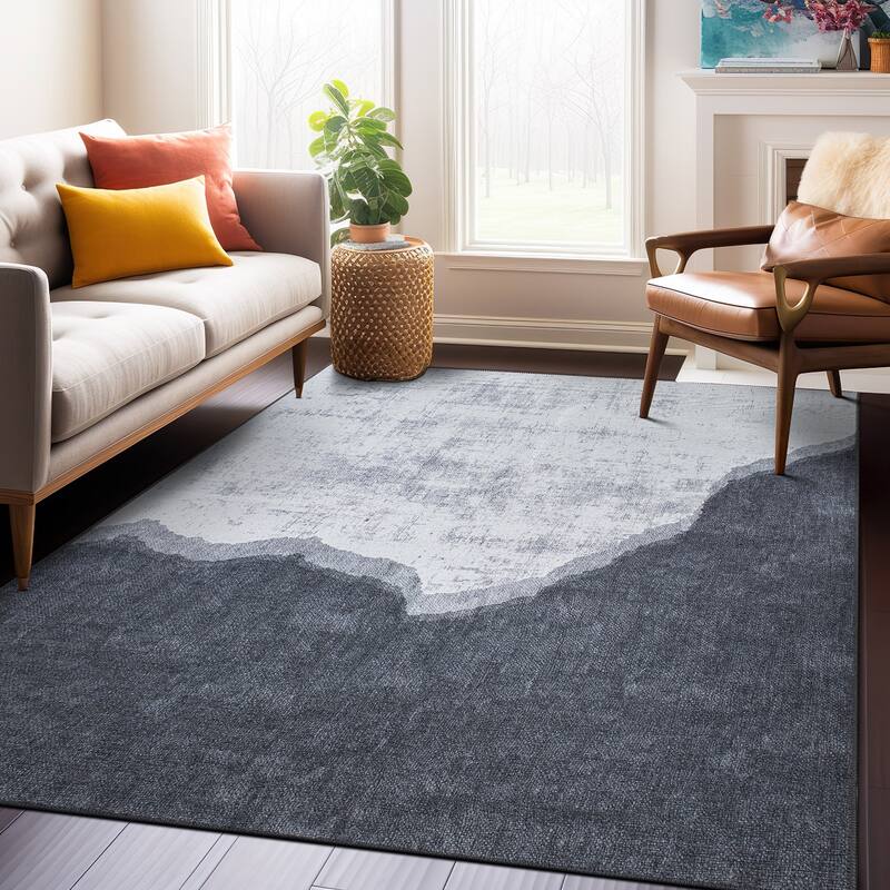 Contemporary Modern Abstract Machine Washable Area Rug - 8' 4" x 11' 6" - Runner/Rectangle