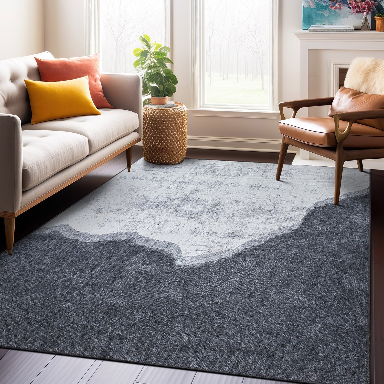 Contemporary Modern Abstract Machine Washable Area Rug