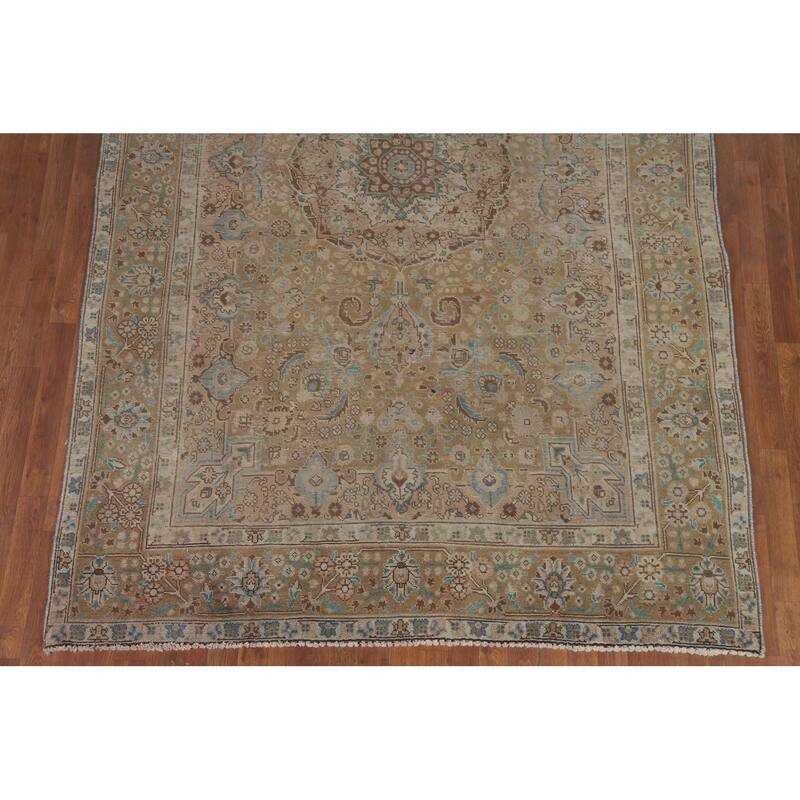Hand Knotted Oriental 100% Wool Carpet Traditional Medallion Yellow & Gold Tabriz Area Rug - 9' 9'' X 6' 7''