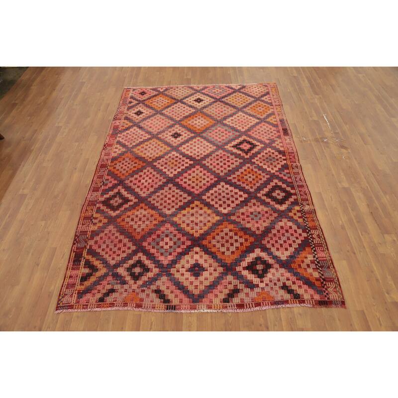 Hand Woven Oriental 100% Wool Carpet Southwestern Tribal Multi-Colored Kilim Area Rug - 9' 3'' X 5' 11''