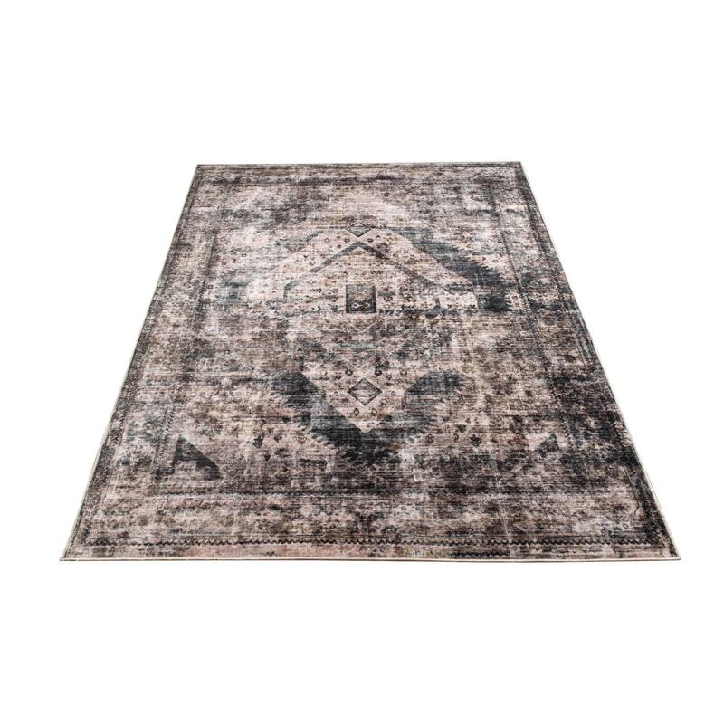 Machine Washable Collection Grey/Beige/Brown Abstract Area Rug