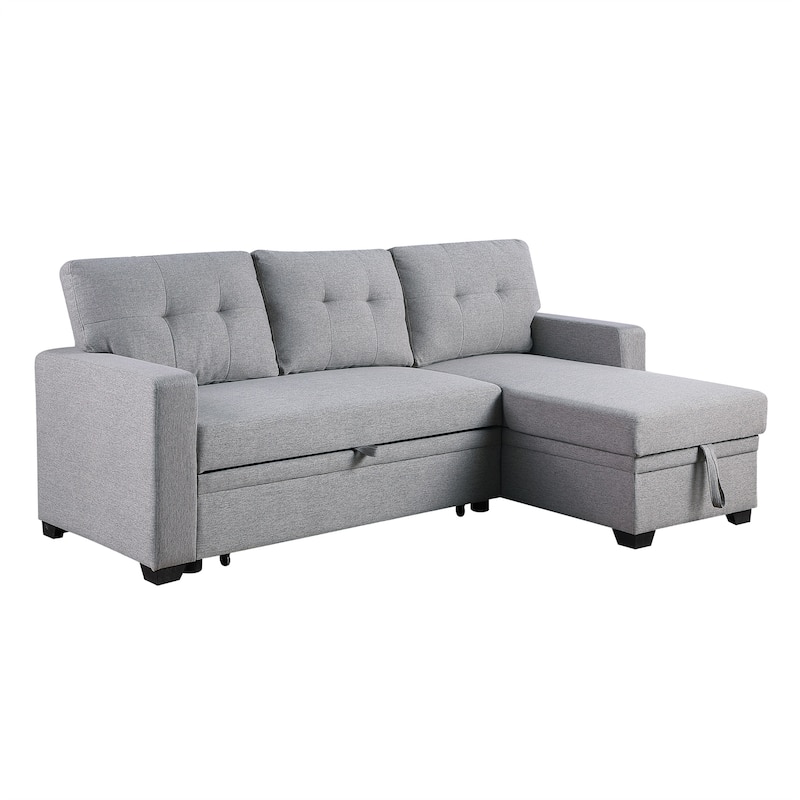 Upholstered Pull Out Sectional Sofa with Chaise and Removable Cushions