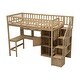 preview thumbnail 21 of 20, Wood Twin Size Loft Bed with Built-in Desk, LED, Storage Shelves, Cabinets and Staircase