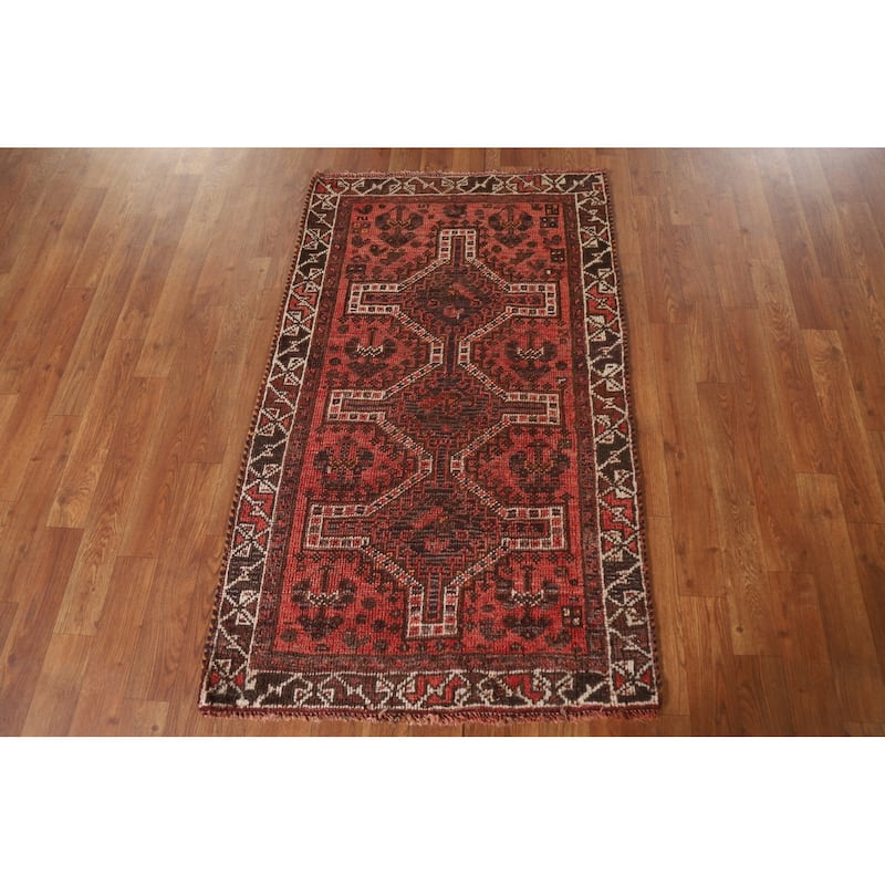 Tribal Orange Qashqai Persian Vintage Area Rug Handmade Wool Carpet - 2'7"x 4'2"