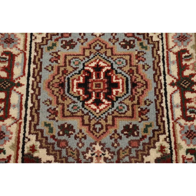 Hand Knotted Oriental 100% Wool Carpet Traditional Medallion Navy Blue & Blues Heriz (serapi) Area Rug - 3' 0'' X 2' 0''