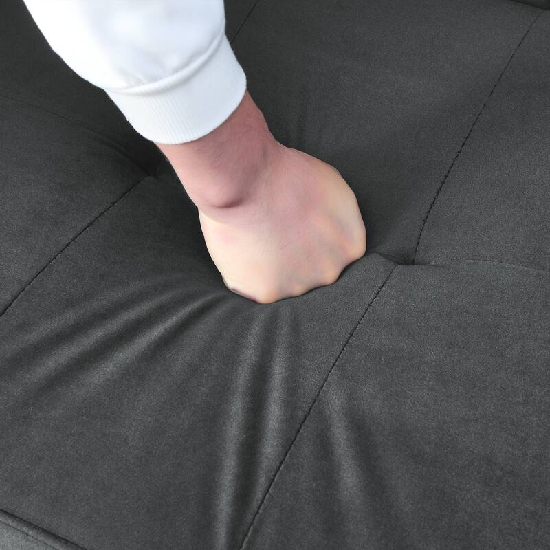 Velvet Futon Sofa Bed with Folded Armrests