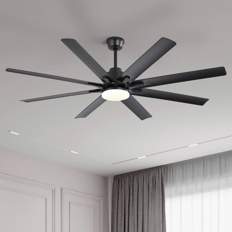 Sofucor 66/72"Smart Ceiling Fans with Lights,Indoor/Outdoor with Light and Remote,Compatible with Alexa/Google/App - 66"Smart - Black with Black ABS Blades