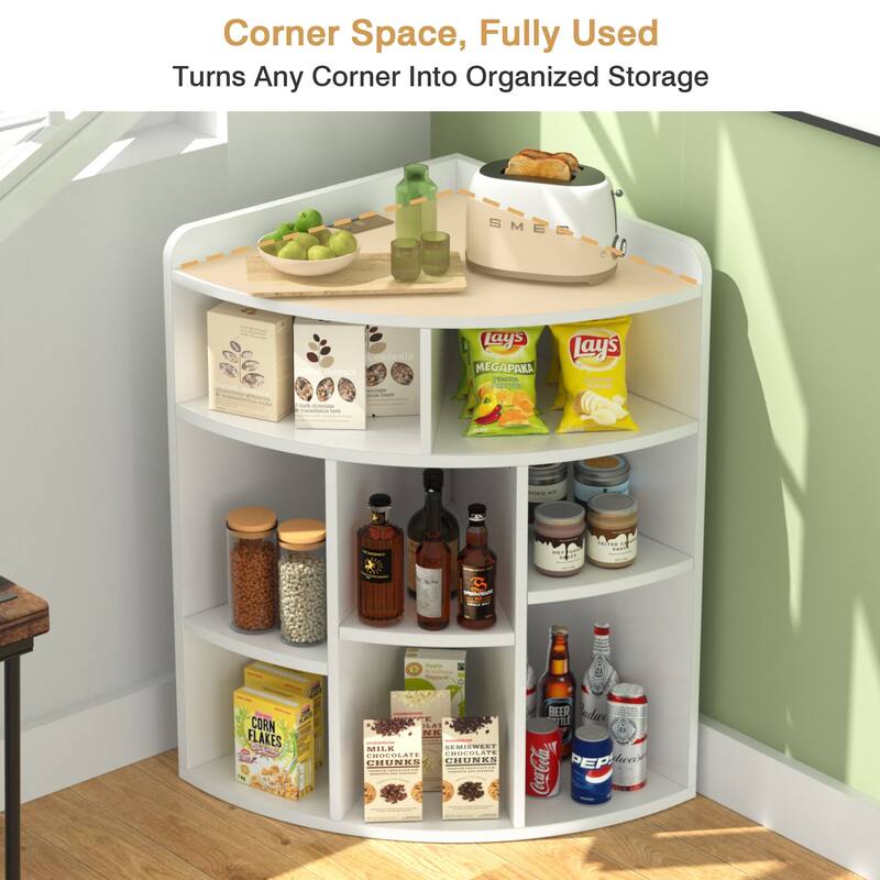 VECELO 4-Tier Adjustable Corner Bookshelf with Charging Station 3 AC Outlets & 2 USB Ports Waterproof Eco-Friendly Design