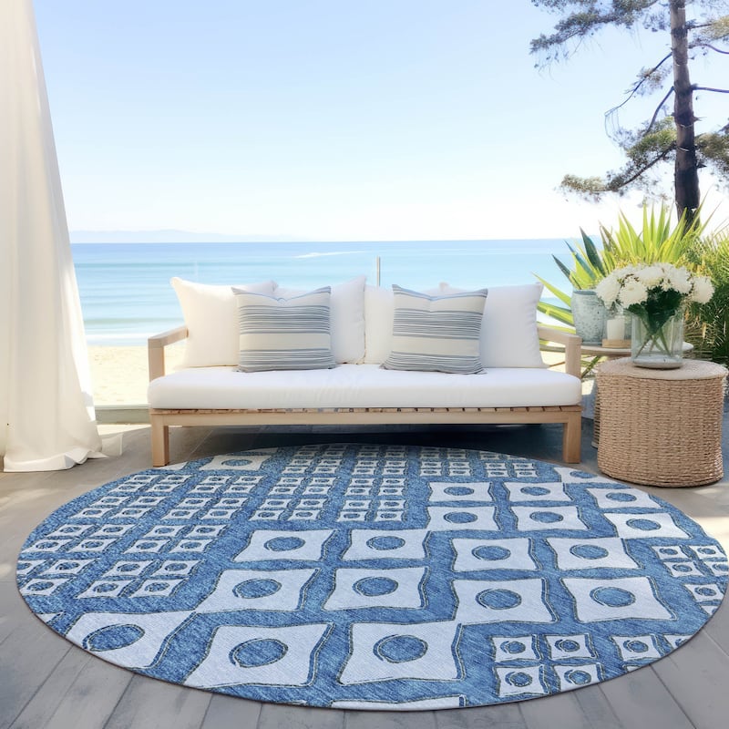Machine Washable Indoor/ Outdoor Chantille Diamond Rug - Denim - 8' x 8'