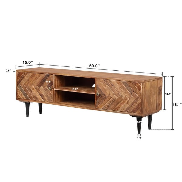 Modern Solid Wood Media Console with 2 Doors and Metal Legs Bed Bath & Beyond 36146124