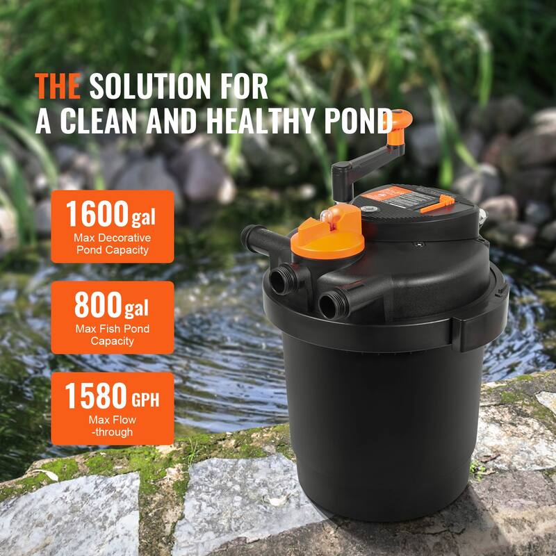 Bio Pressure Pond Filter, with 13W UV-C Light, Pressurized Biological Pond Filter System Filtration Equipment for Fountain Pool