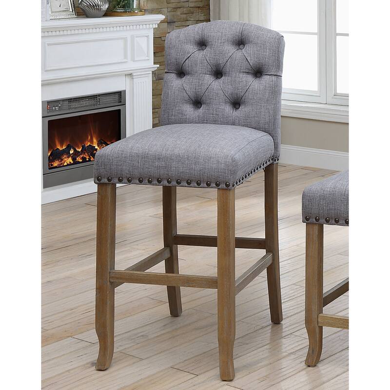 Hail Rustic Fabric Tufted Bar Height Chairs (Set of 2) by Furniture of America - Light Grey