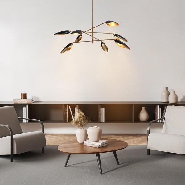 slide 2 of 11, Modern 8-Light Large Black Gold Sputnik Chandelier Metal Pendant Lights for Dining Room - 48" D x 12" H
