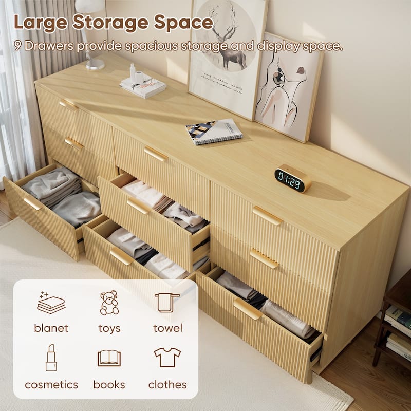 Pocassy 63" Wide Modern Chest 9-Drawer Dresser for Bedroom