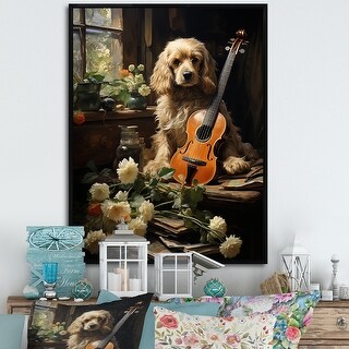 Designart "Cocker Spaniel Serenade " Animals Dog Framed Canvas Wall Art ...