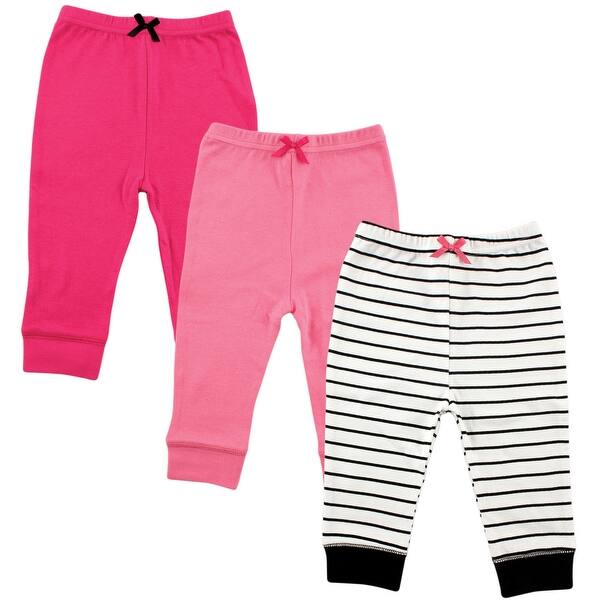 slide 1 of 1, Luvable Friends Baby Girl Cotton Pants 3pk, Girl Black Stripe 0-3 Months - Girl Black Stripe