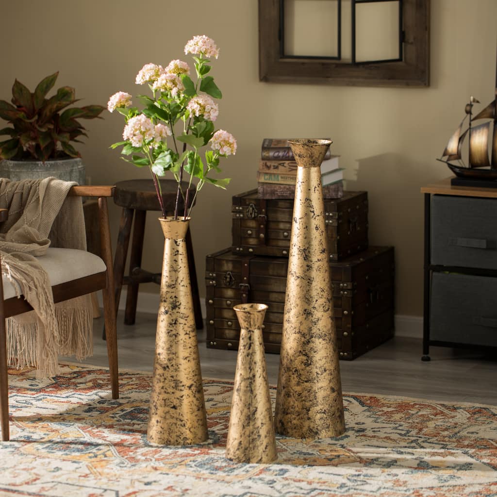 Brushed Paint Unique Straight Vase: Modern Metal Decorative Floor Vase - Flower Holder for Entryway, Living Room, or Dining Room