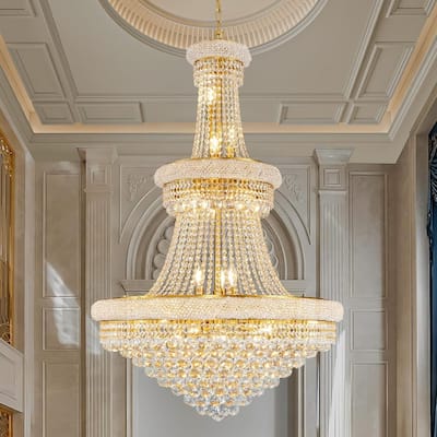 KAYLA 19-Lights High Ceiling Chandelier Modern Gold Crystal Chandeliers Large Foyer Chandelier Fixtures