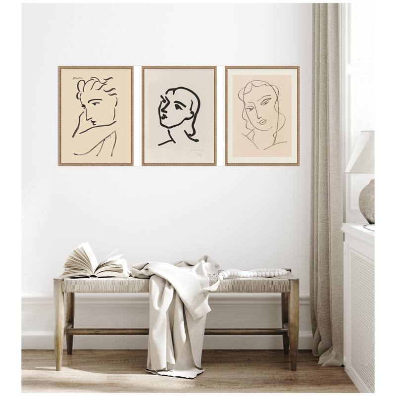 Kate and Laurel Profil de Femme Henri Matisse 3 Piece Framed Canvas Wall Art Set by Nostalgia Prints