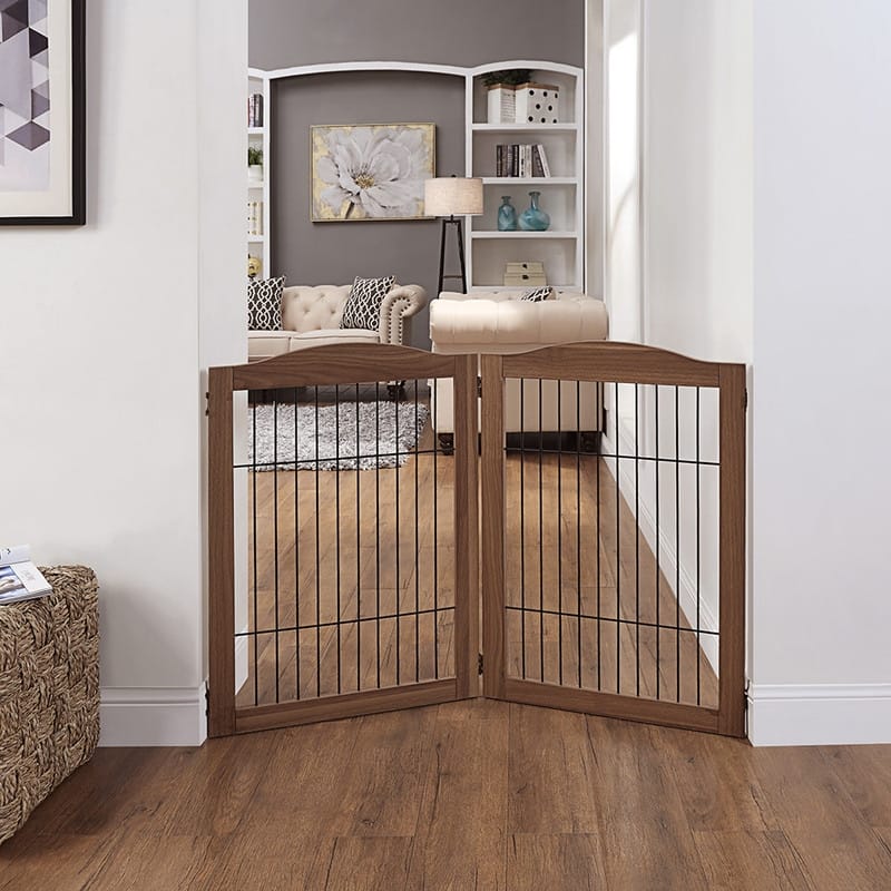 Unipaws Pet Playpen with Wire 6 Panels Freestanding Dog Gate - 22"Wx31.5"H, 2 panels - Walnut