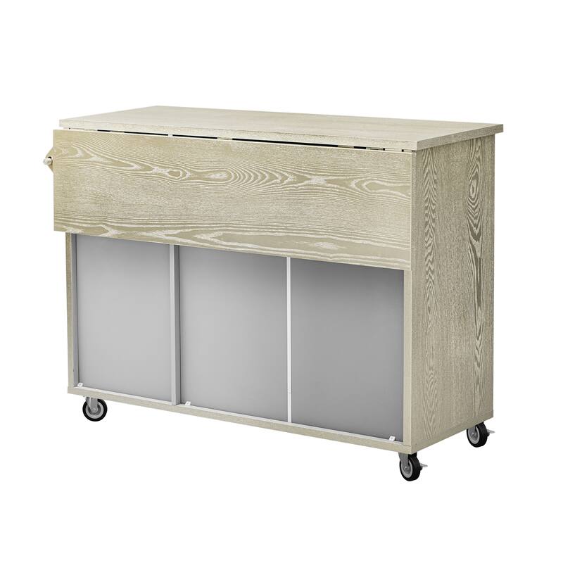 Kitchen Island with Drop Leaf, Coastal Kitchen Island on Wheels with Internal Storage Rack, Rolling Kitchen Cart