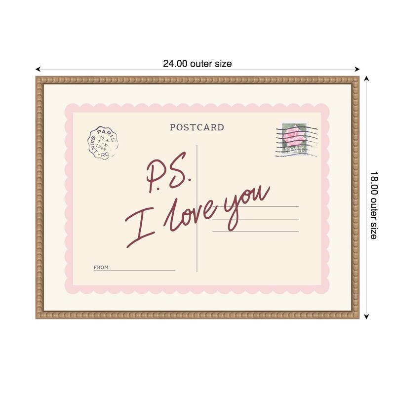 Kate and Laurel PS I Love You Postcard by Lucky Guava Framed Canvas Wall Art Print