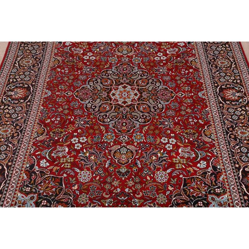 Floral Red Kashan Turkish Area Rug Machine-Made Oriental Carpet - 9'7" x 12'10"