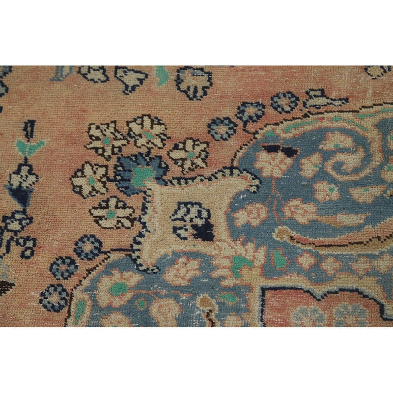 Medallion Mashad Persian Vintage Area Rug Handmade Wool Carpet - 7'11"x 11'1"