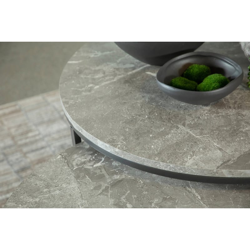 Hanover Grey Faux Marble and Gunmetal 2-piece Nesting Coffee Table