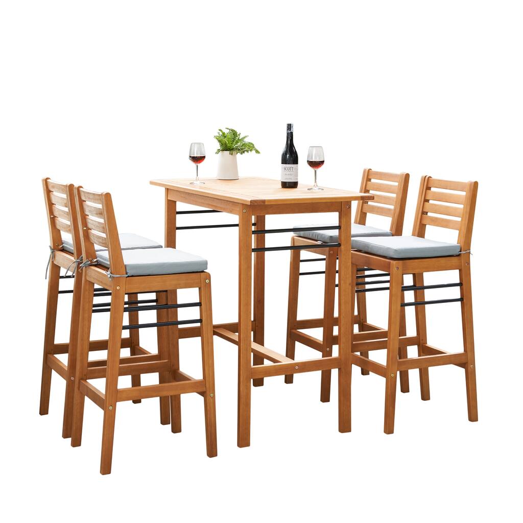 Carlton Honey Patio Wood Counter-Height Bar Table and Chairs