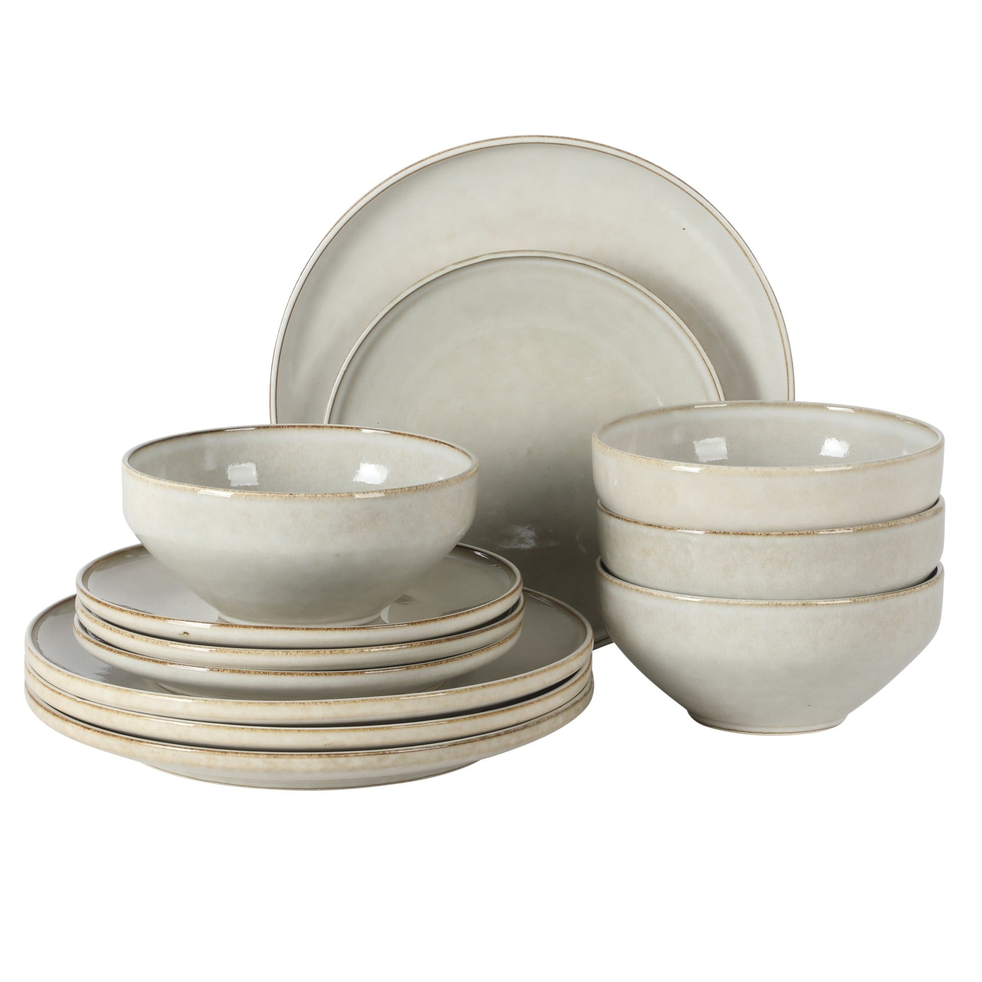 1. Gibson Elite White Sands 12‑Piece Stoneware Dinnerware Set, Plates & Bowls - Moonstone White