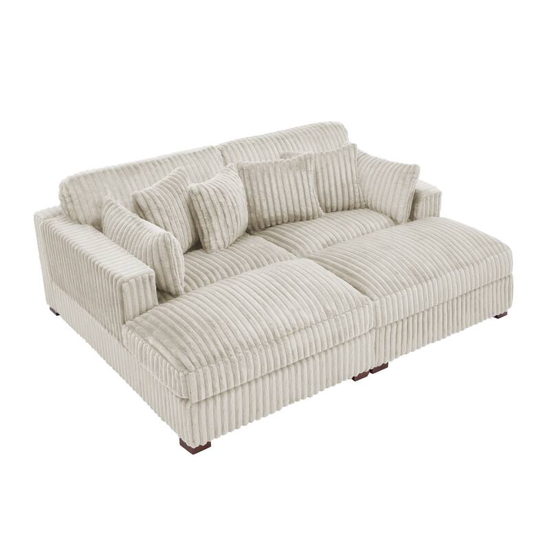 Modern Modular Flannel Fabric Upholstered Sectional Sofa with Square Arm