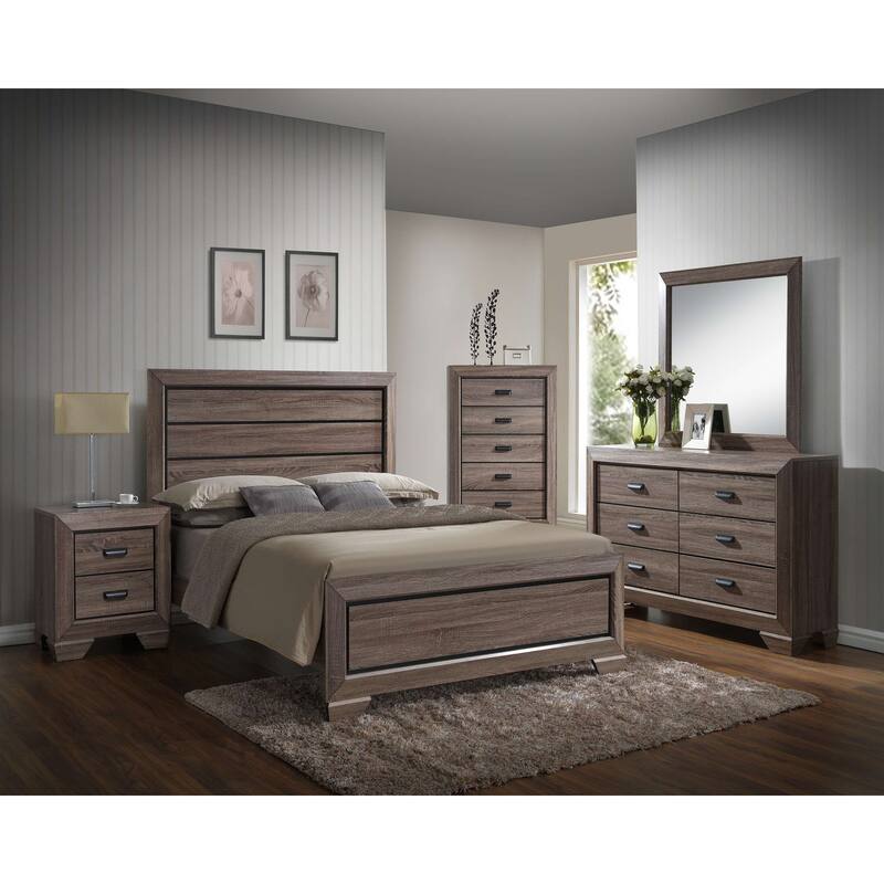 Kerry Brown Tone Wood Minimalist Panel Bed with Low Footboard - King