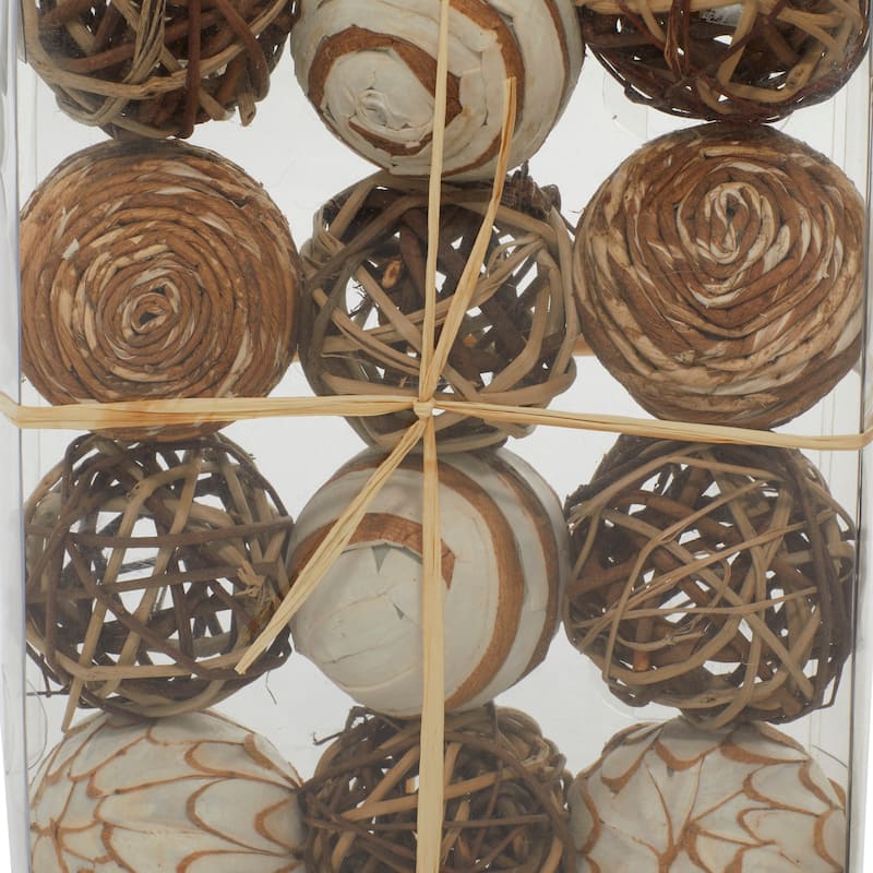 Dried Plant Handmade Decorative Ball Orbs & Vase Filler with Varying Designs - Set of 2 Brown - Roche River Decor