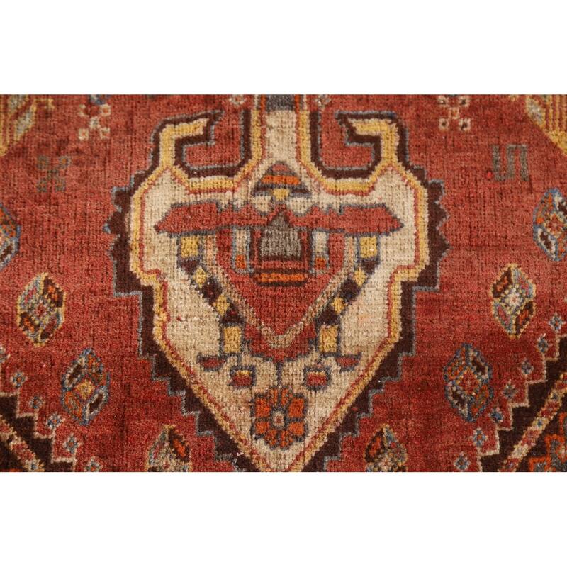 Orange Shiraz Persian Vintage Runner Rug Handmade Wool Carpet - 3'6"x 10'1"