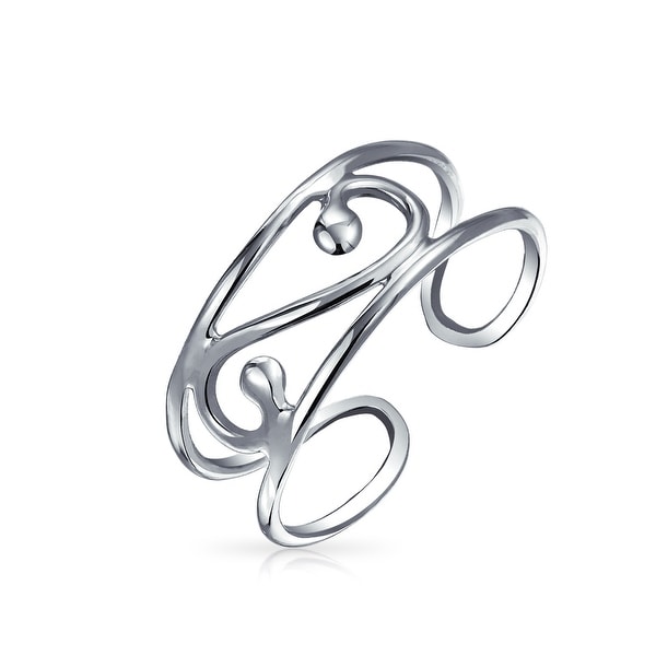 Craved Swirl Cut Out Filigree Midi Wide Band Toe Ring For Women For Teen 925 Silver Sterling Adjustable
