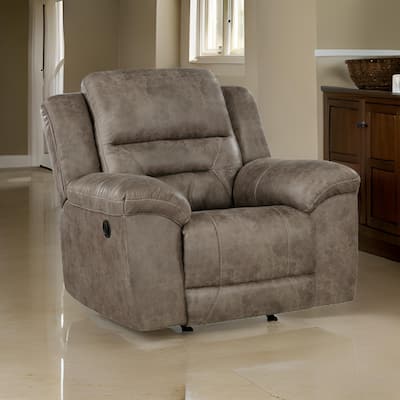 Henry 46 Inch Rocker Manual Recliner Chair, Brown Microfiber, Solid Wood