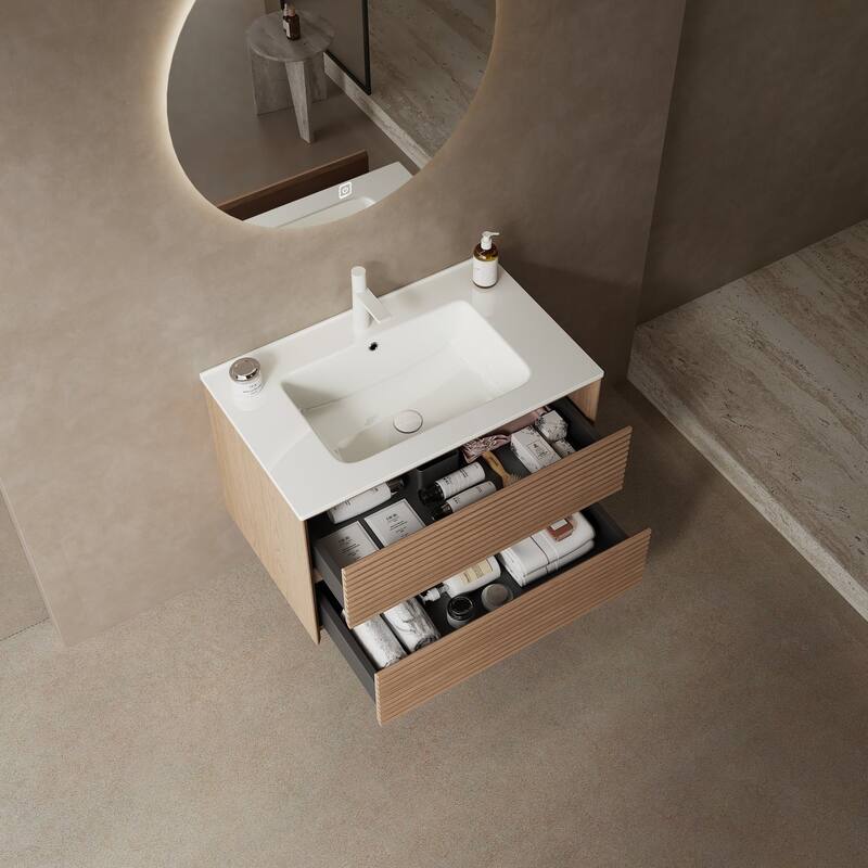 Wall-Mounted Bathroom Vanity Set with Integrated Ceramic Sink