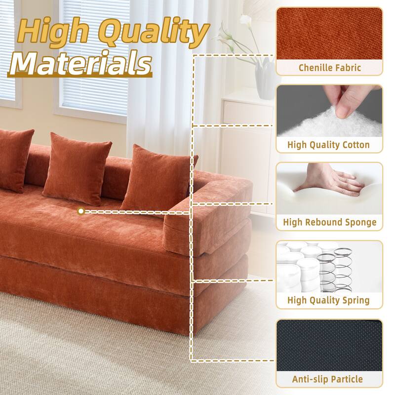 6-in-1 Folding Memory Foam Sleeper Sofa Bed Chenille Floor Chaise Lounge Couch with Side Pocket, Removable & Washable Cover
