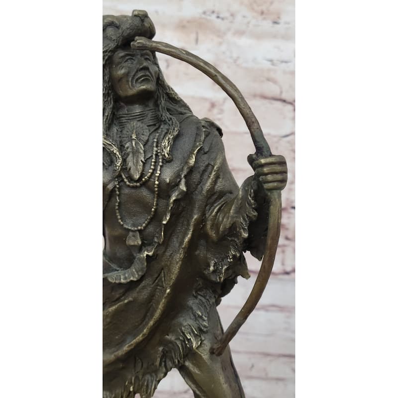 Bronze Mohican Indian Warrior Chief Art Marble Base Sculpture Native American