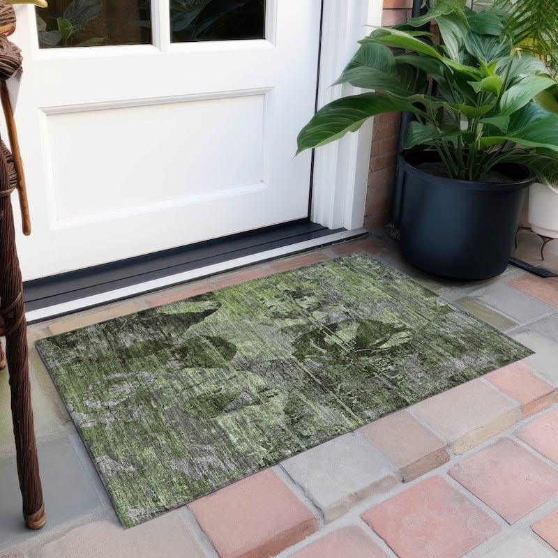 Almi Garden-Inspired Weather Resistant Blended Style Outdoor Rug