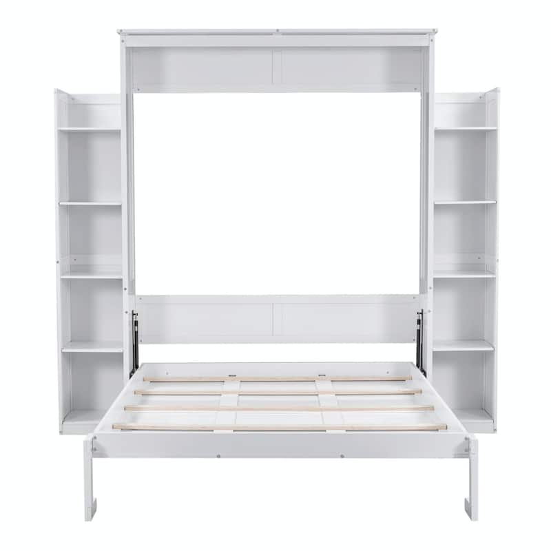 Queen Size Murphy Bed with Shelves and LED Lights