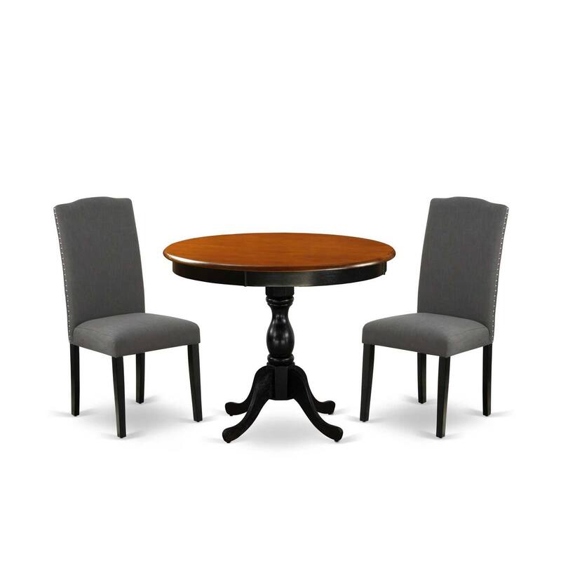 3-Piece Black and Cherry Finish Solid Wood Top - Dining Room Set with High Back - Seats-4